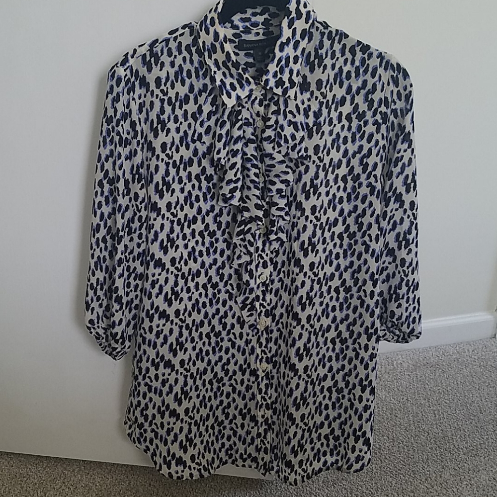 J Crew  animal print blouse with ruffled  front